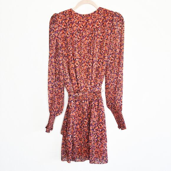 NWT Ramy Brook Xian Floral Tiered Tie Waist Long Sleeve Mini Dress Orange Small - Picture 14 of 16
